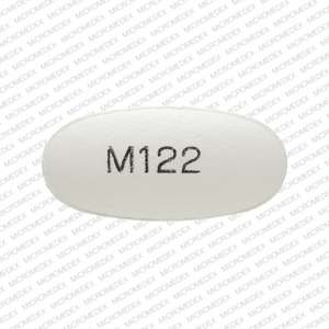 Pill M122 White Oval is Valacyclovir Hydrochloride