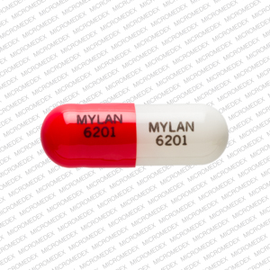 Pill MYLAN 6201 MYLAN 6201 Red & White Capsule-shape is Verapamil Hydrochloride Extended Release