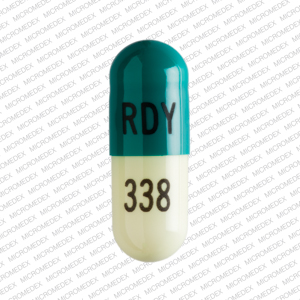 Pill RDY 338 Green & White Capsule/Oblong is Amlodipine Besylate and Benazepril Hydrochloride