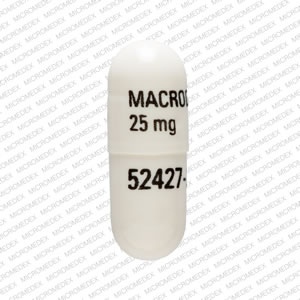 Pill MACRODANTIN 25 mg 52427-286 White Capsule/Oblong is Nitrofurantoin (Macrocrystals)