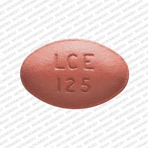 Pill LCE 125 Red Elliptical/Oval is Carbidopa, Entacapone and Levodopa