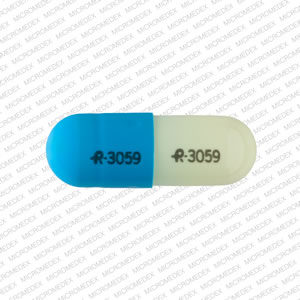 Pill R 3059 R 3059 Blue & White Capsule-shape is Amphetamine and Dextroamphetamine Extended Release