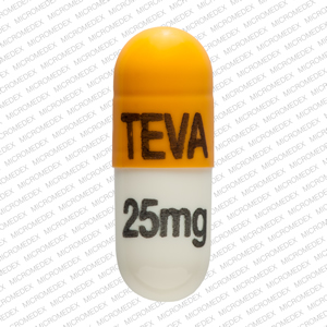 Pill TEVA 25 mg 0811 Orange & White Oblong is Nortriptyline Hydrochloride