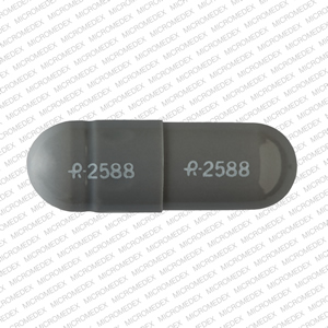 Pill R 2588 R 2588 Gray Capsule-shape is Diltiazem Hydrochloride Extended-Release (CD)