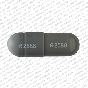 Pill R 2588 R 2588 Gray Capsule/Oblong is Diltiazem Hydrochloride Extended-Release (CD)