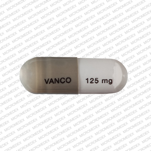 Pill VANCO 125 mg Gray Capsule/Oblong is Vancomycin Hydrochloride