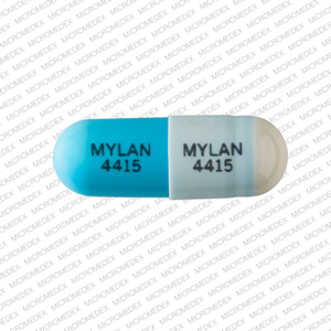 Pill MYLAN 4415 MYLAN 4415 Blue & White Capsule/Oblong is Flurazepam Hydrochloride