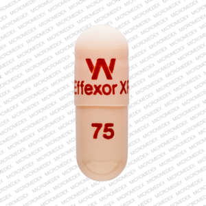 Pill W Effexor XR 75 Peach Capsule-shape is Venlafaxine hydrochloride extended-release