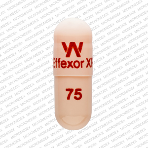 Pill W Effexor XR 75 Peach Capsule/Oblong is Venlafaxine hydrochloride extended-release