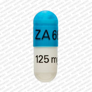 Pill ZA 66 125 mg Blue & White Capsule-shape is Divalproex Sodium Delayed-Release (Sprinkle)