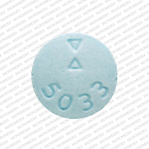 Pill 10/12.5 Logo 5033 Blue Round is Hydrochlorothiazide and Lisinopril