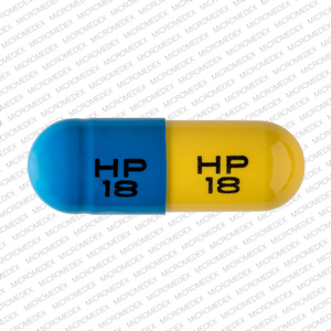 Pill HP 18 HP 18 Blue & Yellow Capsule-shape is Tetracycline Hydrochloride