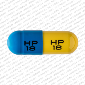 Pill HP 18 HP 18 Blue & Yellow Capsule/Oblong is Tetracycline Hydrochloride