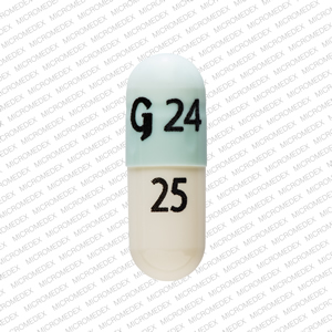 Pill G24 25 Blue & White Capsule-shape is Zonisamide