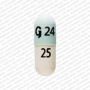 Pill G24 25 Blue & White Capsule/Oblong is Zonisamide