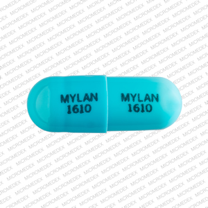Pill MYLAN 1610 MYLAN 1610 Blue Capsule/Oblong is Dicyclomine Hydrochloride