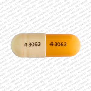 Pill R 3063 R 3063 Orange & White Capsule-shape is Amphetamine and Dextroamphetamine Extended Release