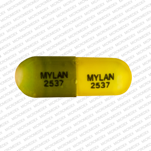 Pill MYLAN 2537 MYLAN 2537 Green & Yellow Capsule/Oblong is Hydrochlorothiazide and Triamterene