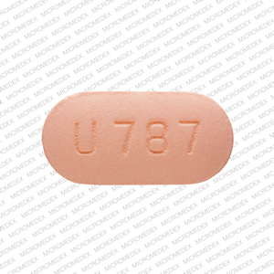 Pill U 787 Pink Capsule-shape is Glipizide and Metformin Hydrochloride