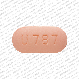 Pill U 787 Pink Capsule/Oblong is Glipizide and Metformin Hydrochloride