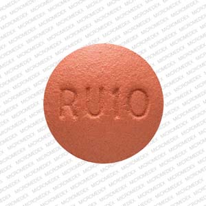 Pill RU10 Pink Round is Rosuvastatin Calcium