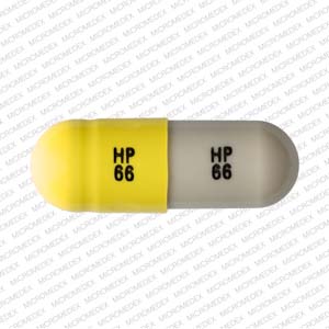 Pill HP 66 HP 66 Gray & Yellow Capsule/Oblong is Metronidazole