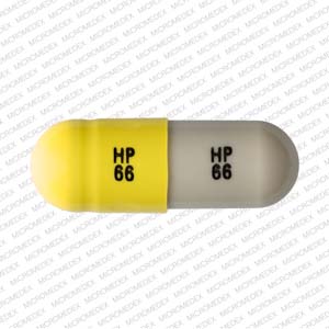 Pill HP 66 HP 66 Gray & Yellow Capsule/Oblong is Metronidazole