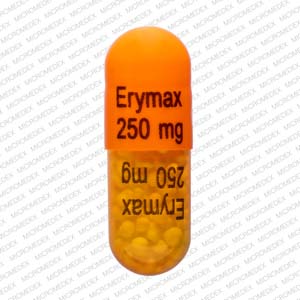 Pill Erymax 250mg Orange Capsule-shape is Erythromycin Delayed-Release
