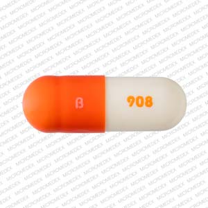 Pill B 908 Orange & White Capsule/Oblong is L-Methylfolate Forte