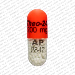 Pill Theo-24 200 mg AP 2842 Orange Capsule/Oblong is Theo-24