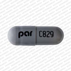 Pill par C829 Gray Capsule/Oblong is Diltiazem Hydrochloride Extended-Release