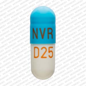 Pill NVR D25 Blue & White Capsule/Oblong is Focalin XR