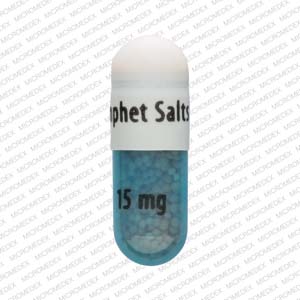 Amphetamine and dextroamphetamine extended release 15 mg M. Amphet Salts 15 mg Back