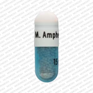 Amphetamine and dextroamphetamine extended release 15 mg M. Amphet Salts 15 mg Front