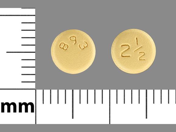 Pill 893 2 1/2 Yellow Round is Eliquis