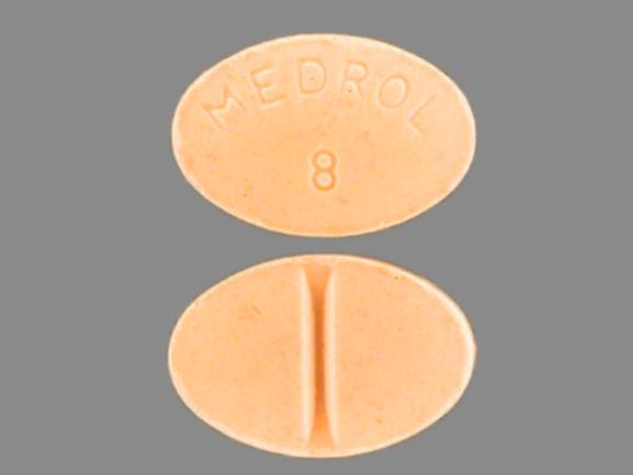 Pill MEDROL 8 Peach Elliptical/Oval is Medrol