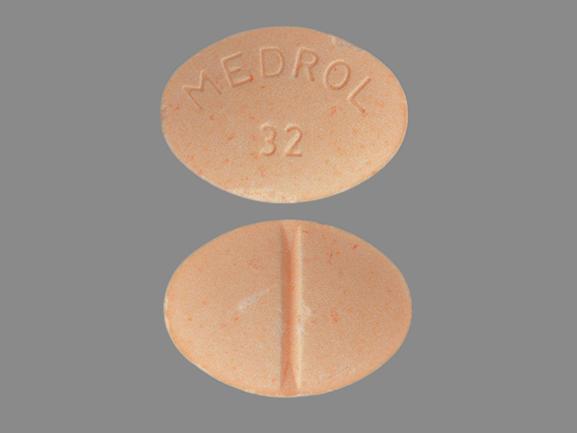 Pill MEDROL 32 Peach Oval is Medrol