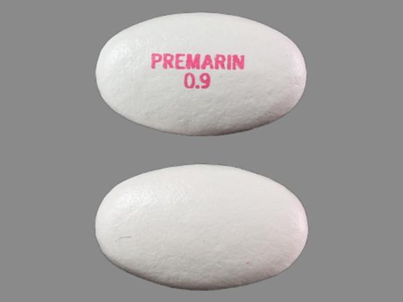 Pill PREMARIN 0.9 White Elliptical/Oval is Premarin
