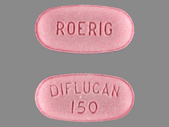 Pill DIFLUCAN 150 ROERIG Pink Elliptical/Oval is Diflucan
