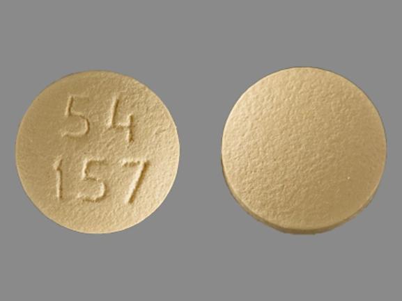 Pill 54 157 Tan Round is Montelukast Sodium