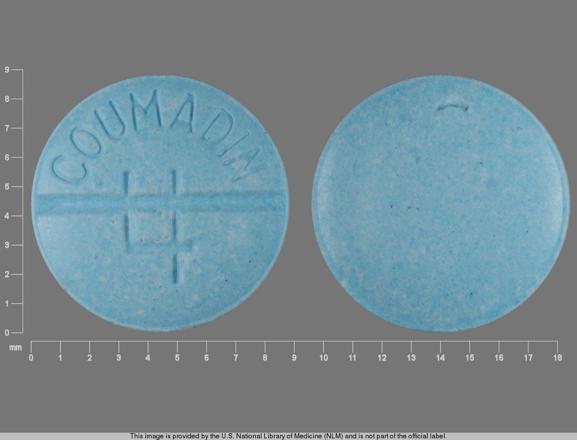 Pill COUMADIN 4 Blue Round is Coumadin