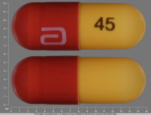 Pill a 45 Brown & Yellow Capsule/Oblong is Trilipix