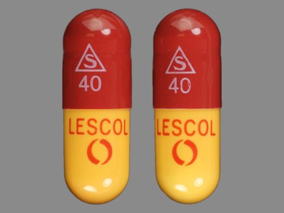 Pill S 40 LESCOL Red & Yellow Capsule-shape is Lescol