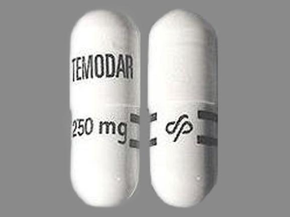 Pill TEMODAR 250 mg Logo White Capsule/Oblong is Temodar
