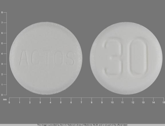 Pill ACTOS 30 White Round is Pioglitazone Hydrochloride