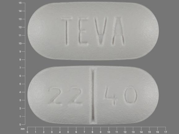 Pill TEVA 22 40 White Capsule/Oblong is Cephalexin Monohydrate