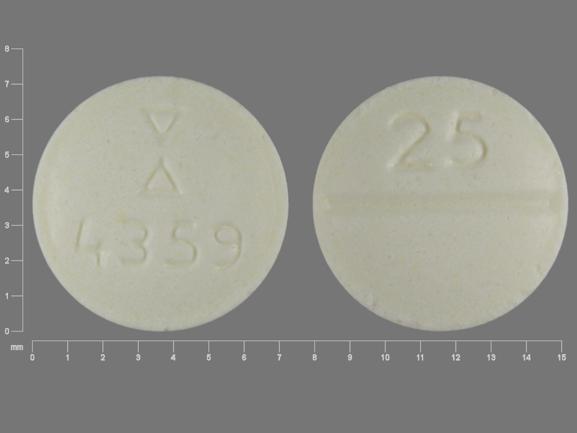 Pill Logo 4359 25 Yellow Round is Clozapine