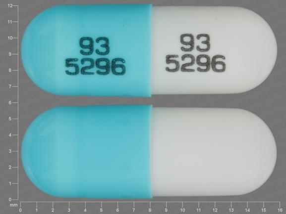 Pill 93 5296 93 5296 Blue & White Capsule/Oblong is Methylphenidate Hydrochloride Extended-Release (CD)