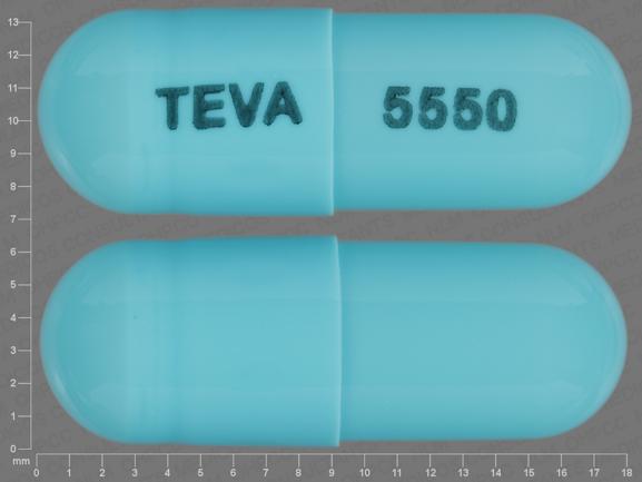 Pill TEVA 5550 Blue Capsule/Oblong is Dexmethylphenidate Hydrochloride Extended-Release