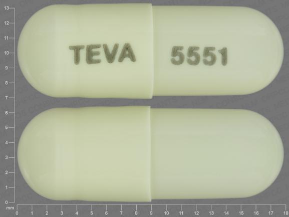 Pill TEVA 5551 White Capsule/Oblong is Dexmethylphenidate Hydrochloride Extended-Release